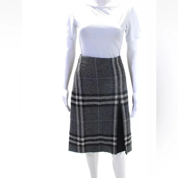 Burberry London Womens Wool Metallic Plaid Flared Hem Skirt Size 12 - Picture 1 of 8
